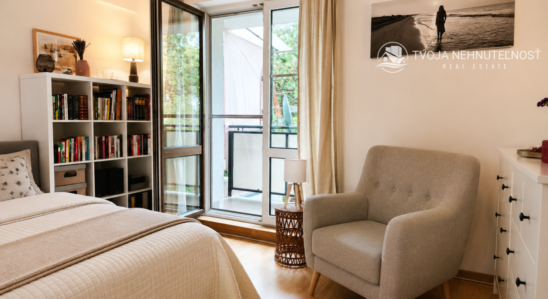 Komfortný veľký 2 izbový byt s garážou, loggia 16 m2, krb, Veselá ulica Prešov