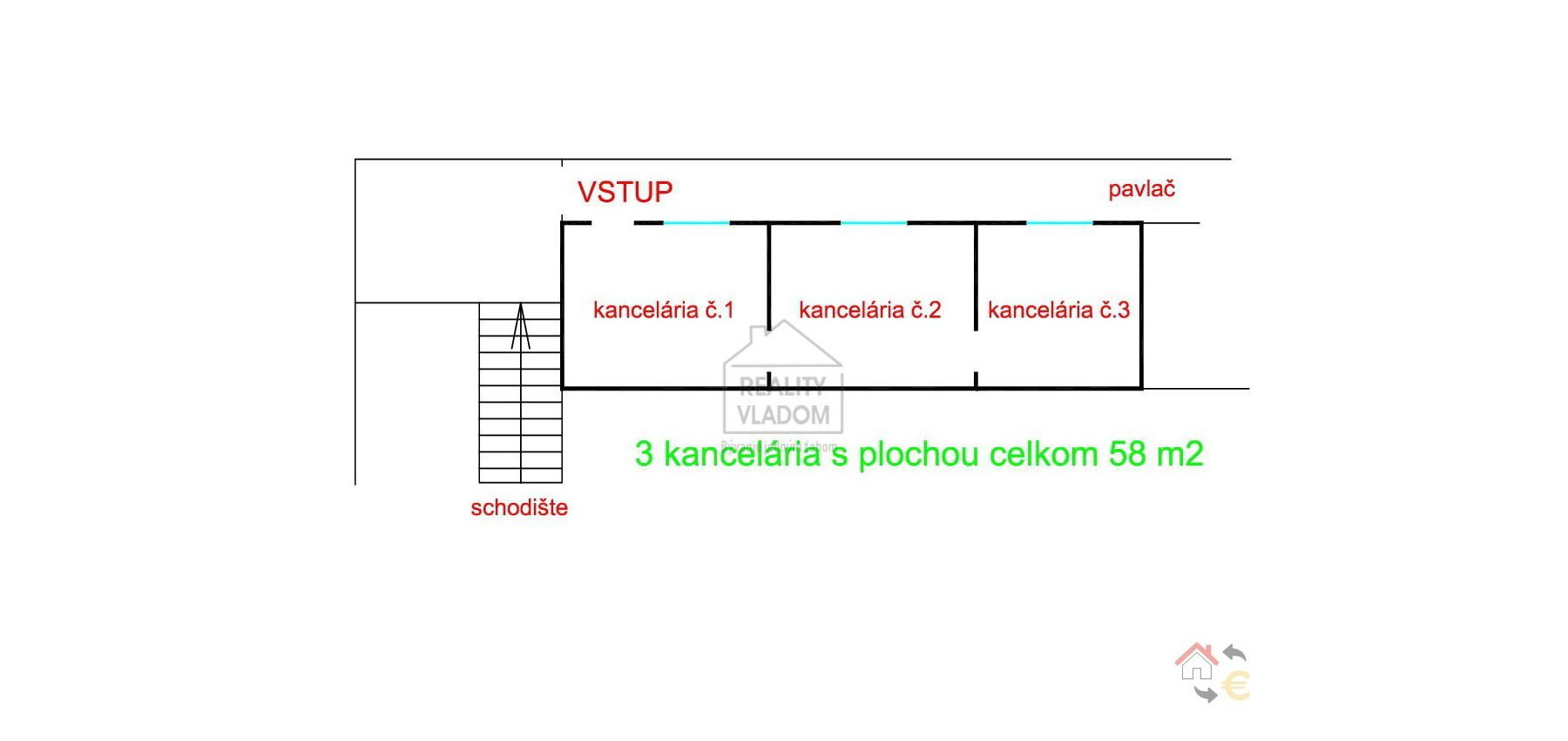 3 priechodzie kancelárie k prenájmu v centre Prešova.